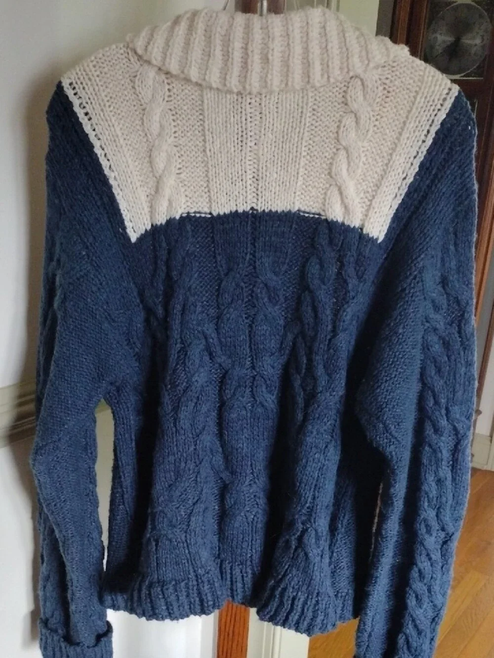 Anthropologie Pilcro Two-Tone Cable Knit Cardigan Sweater- Navy and Cream